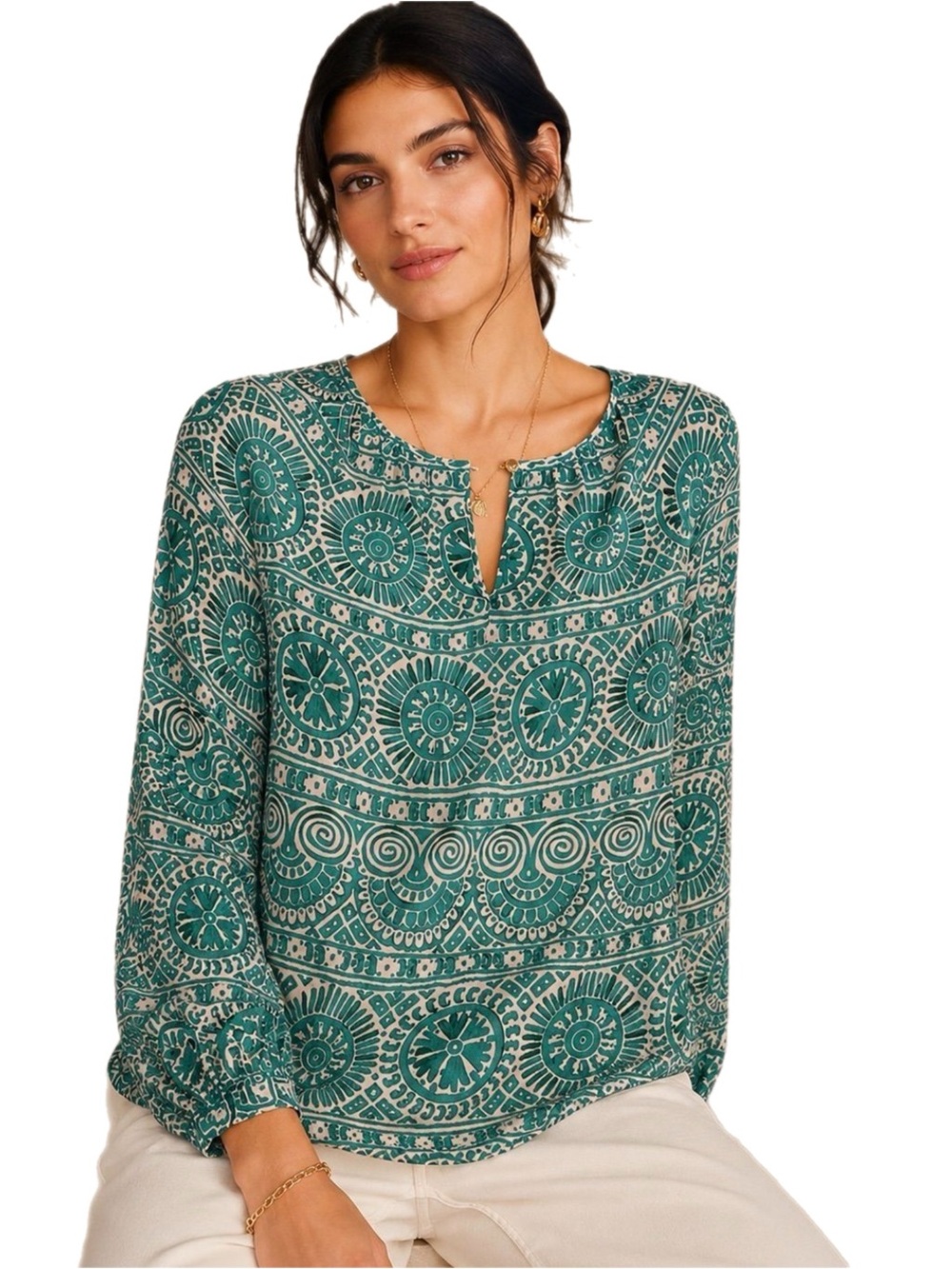 Tory Burch Silk Tunic Blouse with Gold Button Detail Size 8